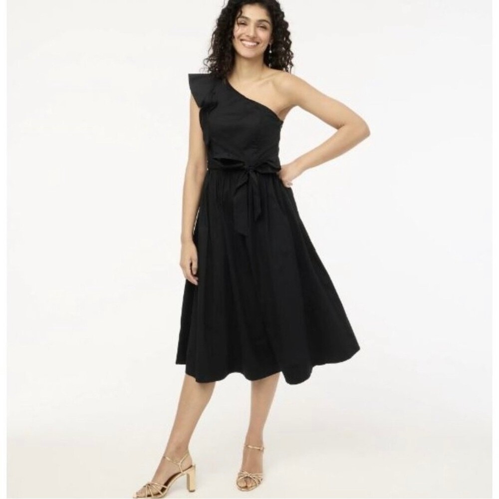 j.crew factory ca431 black one-shoulder midi dress women size p12 petite